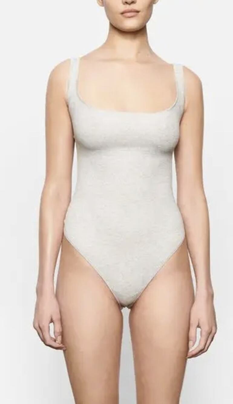 Skims Women's M Light Heather Grey Cotton Ribbed Tank Strap Bodysuit A14-10